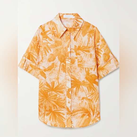 ZIMMERMANN MAE LINEN PALM PRINT BELTED SHORTS AND BUTTON UP TOP SET - Picture 4 of 10